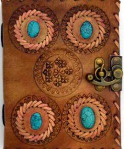 4 Turquoise Stones Leather Blank Book W- Latch